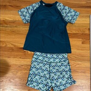 Adults Swim Set in Blue and Green, good condition. Built in bra padding. Size S.